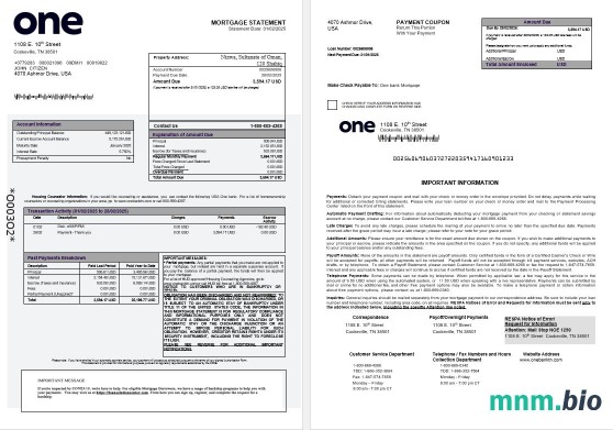 USA One Bank wyciąg z kredytu hipotecznego w formatach Word i PDF 1-2